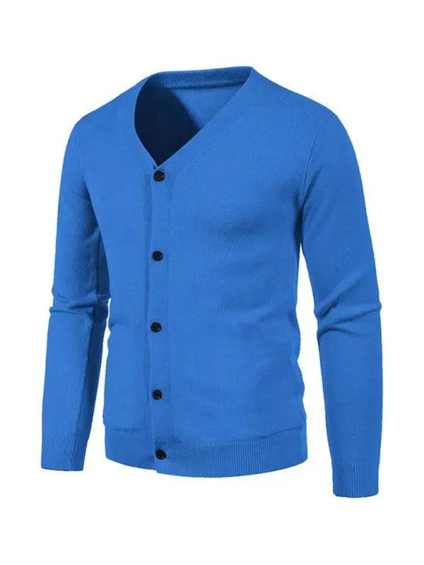 Stylish Men's Solid Color V-Neck Cardigan Sweater for All Seasons - MENLL